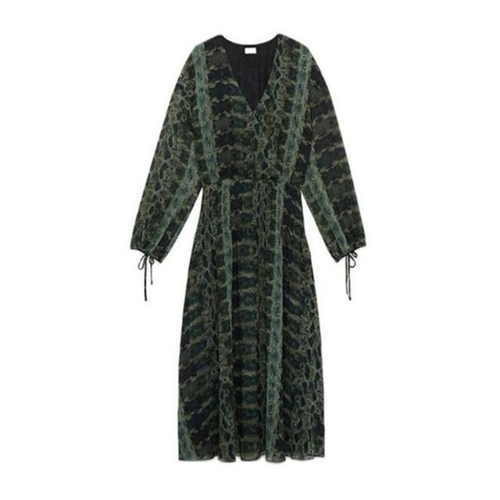 Aritzia Wilfred Valros Dress- Green Snakeskin Print Long Sleeve Dress